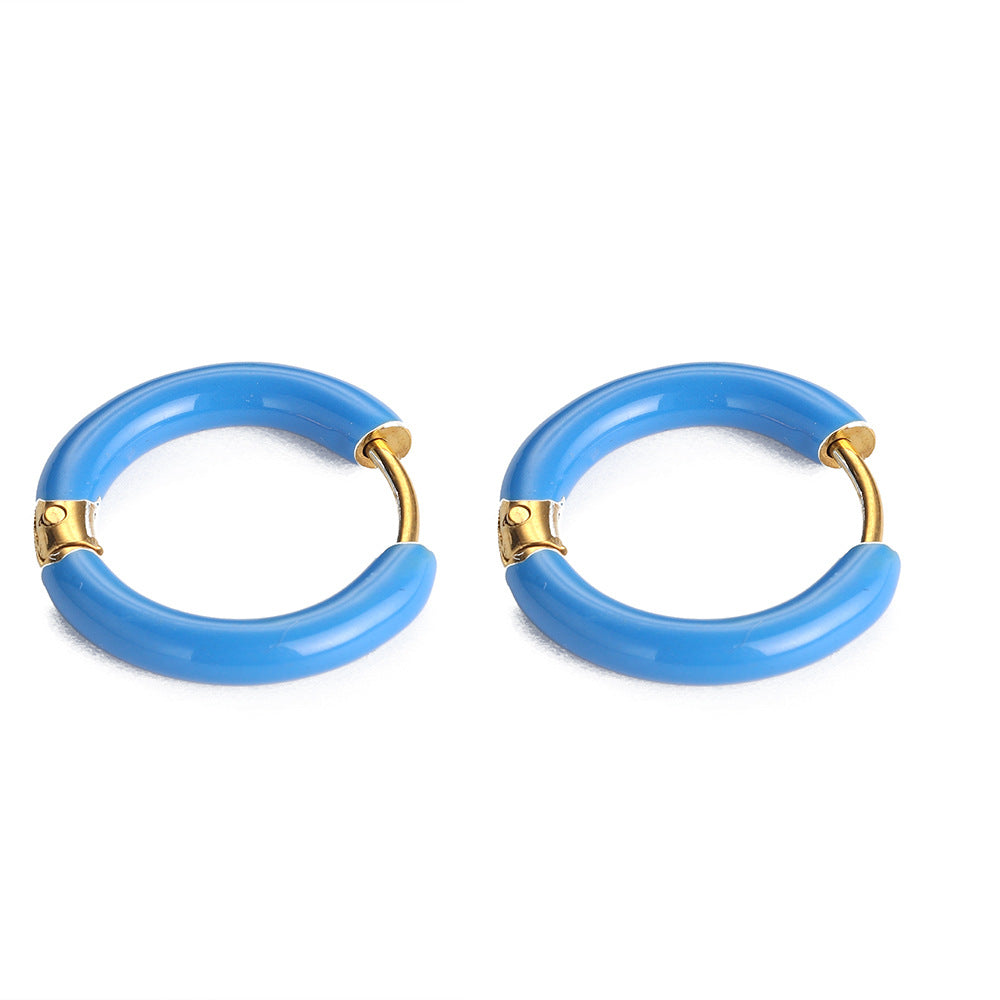 Multi-color oil drip earrings New retro circle earrings Cross-border European and American stainless steel non-fading earrings Oil drip earrings