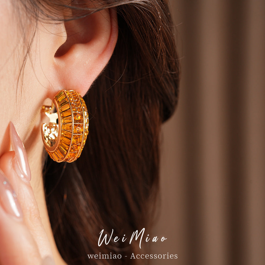 Silver Needle Diamond Geometric Round Earrings Personality Temperament Niche Temperament Earrings Light Luxury Premium Earrings Wholesale