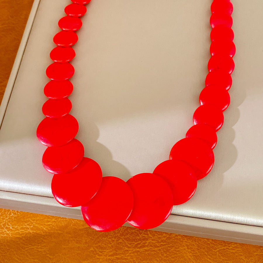 Dopamine Round Color Stone Beaded Necklace Light Luxury Niche Clavicle Chain Holiday Accessories Temperament Fashion Items