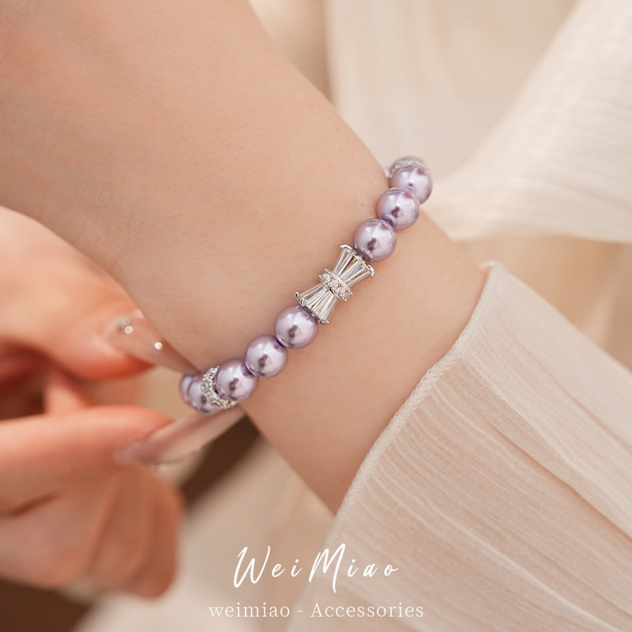 Zircon beaded round elastic pearl bracelet light luxury niche high-end bracelet temperament personalized versatile jewelry