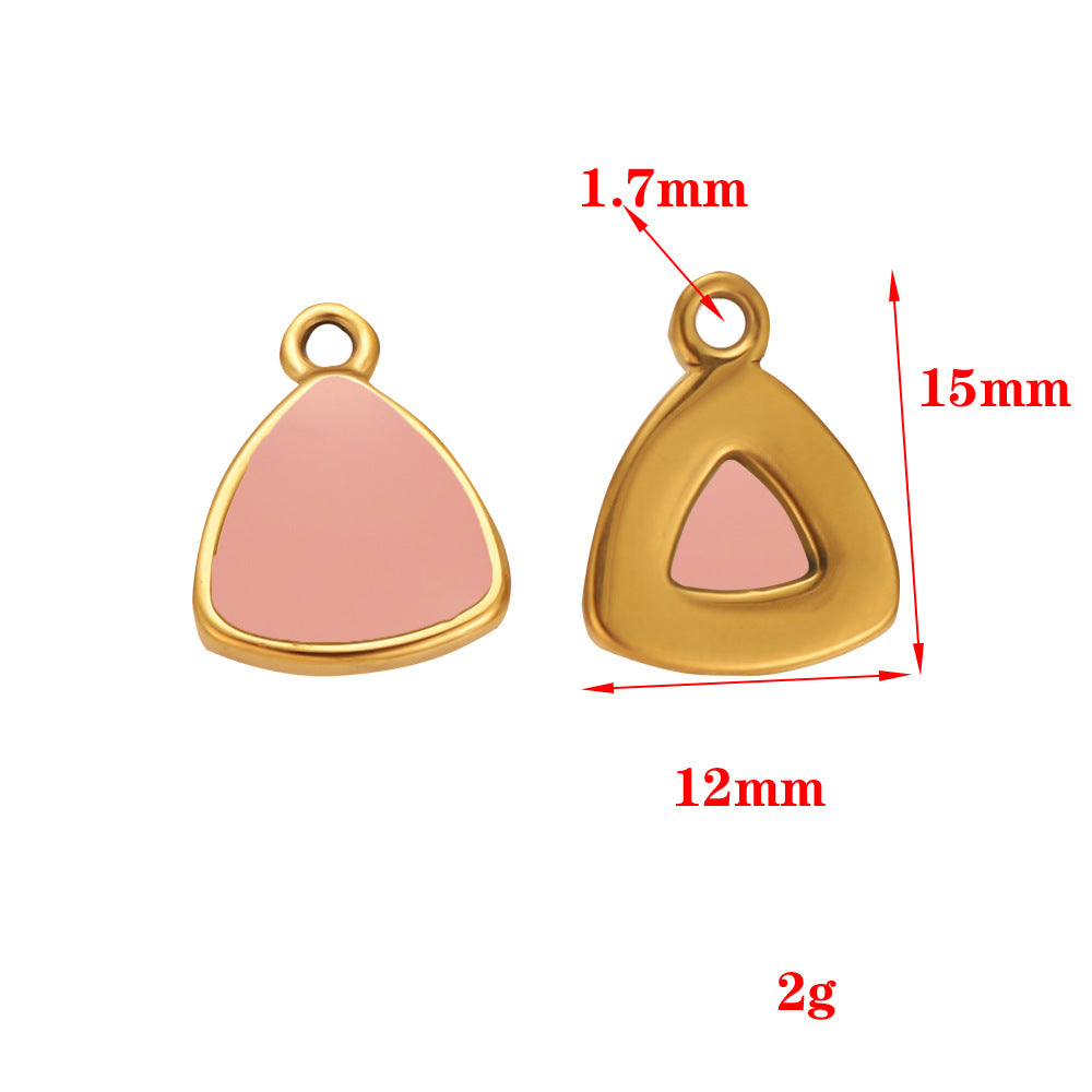 Stainless steel natural stone pendant pink oval European and American necklace pendant DIY jewelry accessories pendant accessories