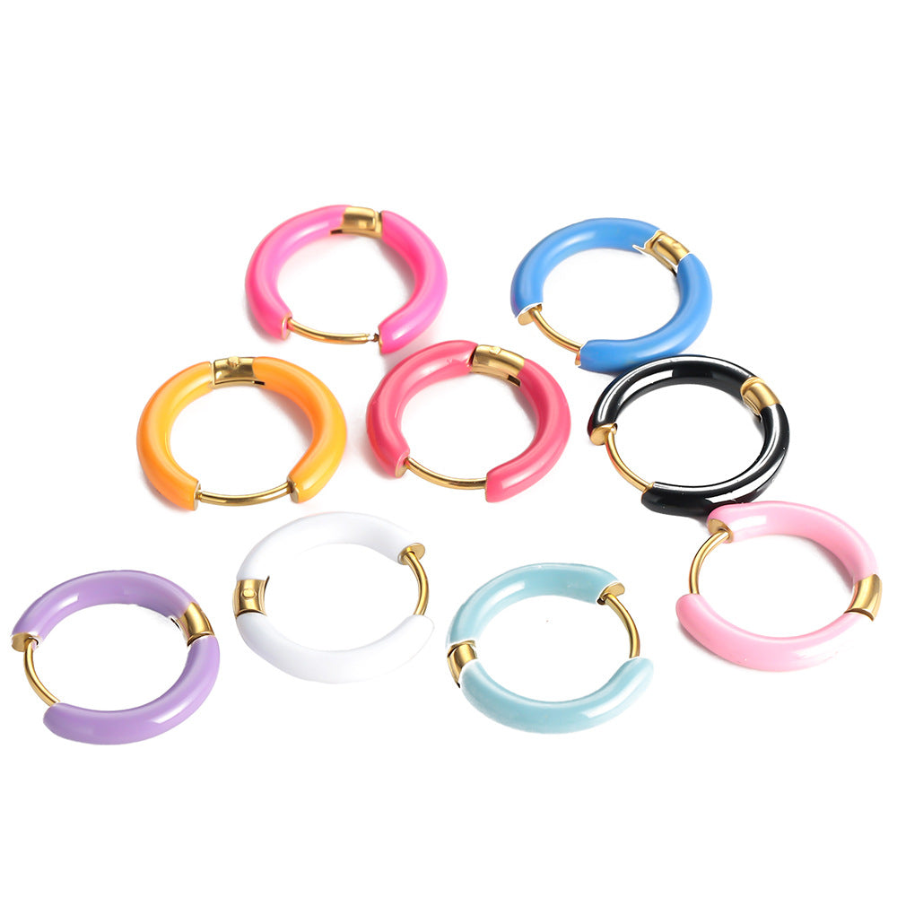 Multi-color oil drip earrings New retro circle earrings Cross-border European and American stainless steel non-fading earrings Oil drip earrings