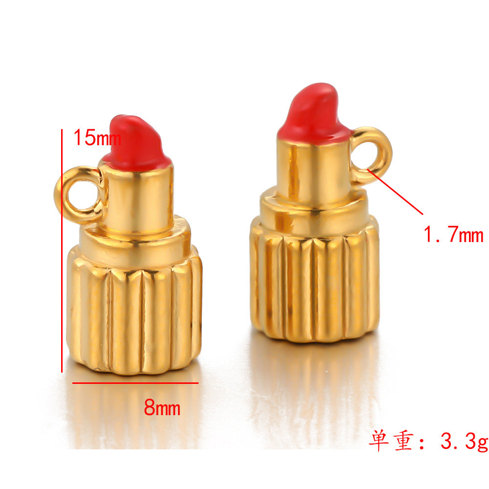Stainless steel lipstick pendant 18k furnace gold pendant DIY handmade beaded accessories pendant bracelet necklace accessories