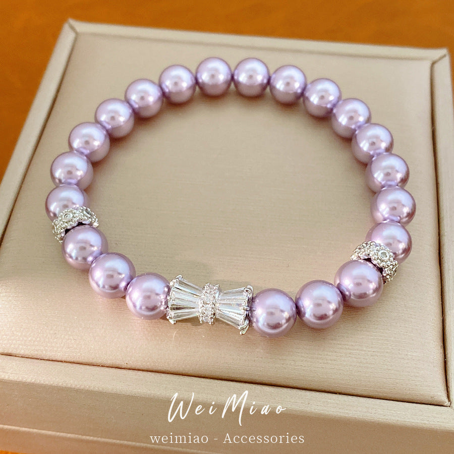 Zircon beaded round elastic pearl bracelet light luxury niche high-end bracelet temperament personalized versatile jewelry