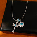 Blue zircon geometric cross love necklace light luxury niche high-end clavicle chain temperament personalized necklace
