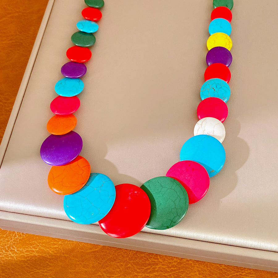 Dopamine Round Color Stone Beaded Necklace Light Luxury Niche Clavicle Chain Holiday Accessories Temperament Fashion Items