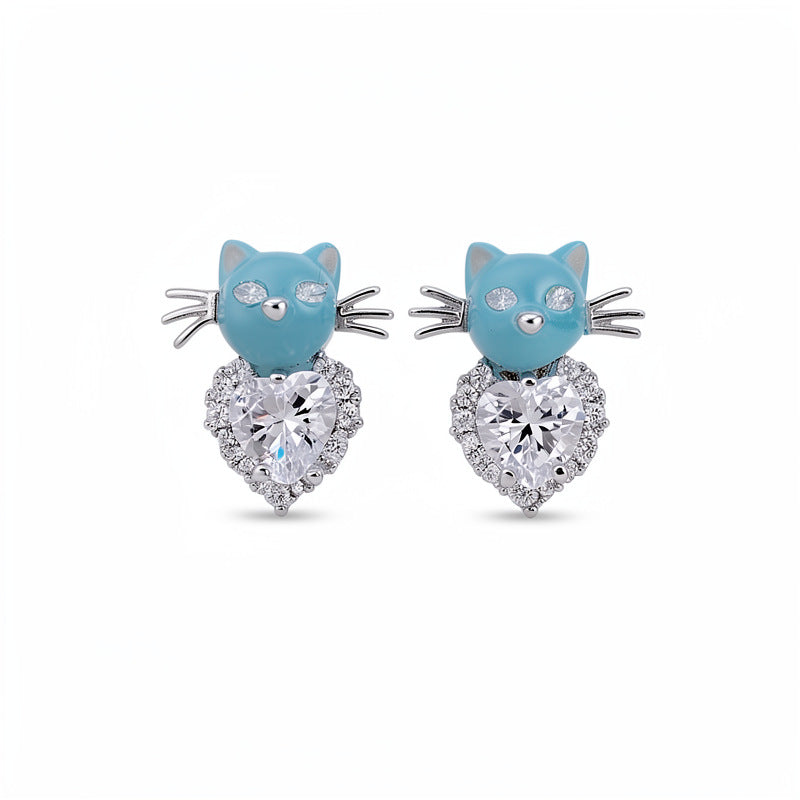 Zircon Flower Kitten Love Pearl Necklace Light Luxury Niche Clavicle Chain Casual Temperament Versatile Jewelry Set