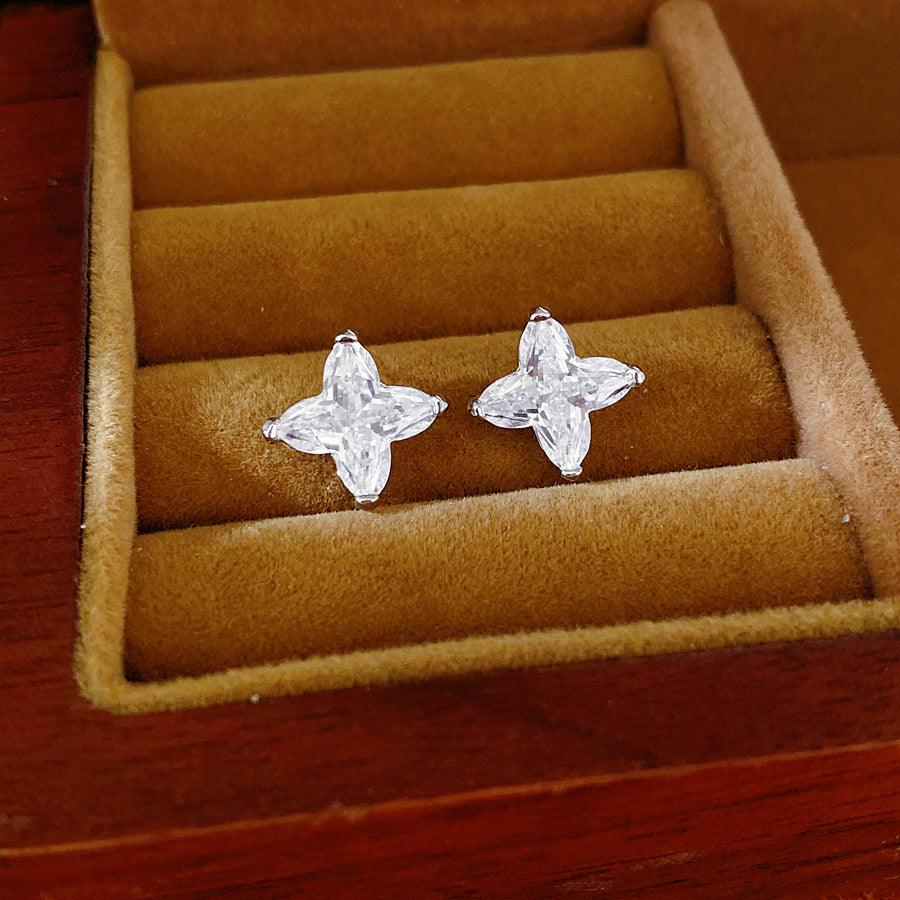 Silver needle inlaid zircon mango stud earrings simple temperament fashion commuting versatile earrings light luxury high sense earrings wholesale