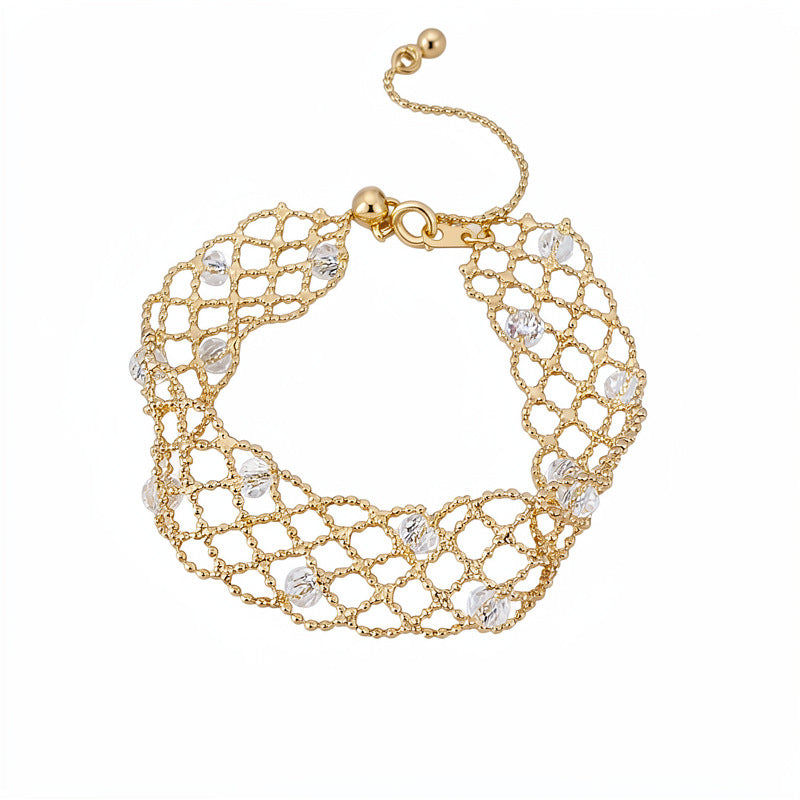 Round glass hollow bracelet necklace personality temperament fashion sweater chain high sense light luxury jewelry set wholesale