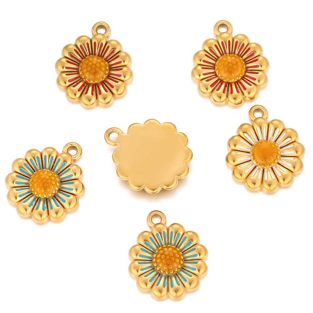 304 Titanium Steel Stainless Steel Oil Drop Pendant Small Daisy DIY Various Pendants Necklace Pendant Accessories Bracelet Pendant