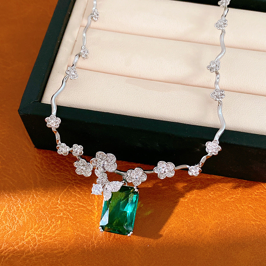 18k real gold electroplated zircon flower butterfly square necklace light luxury niche collarbone chain exquisite jewelry set