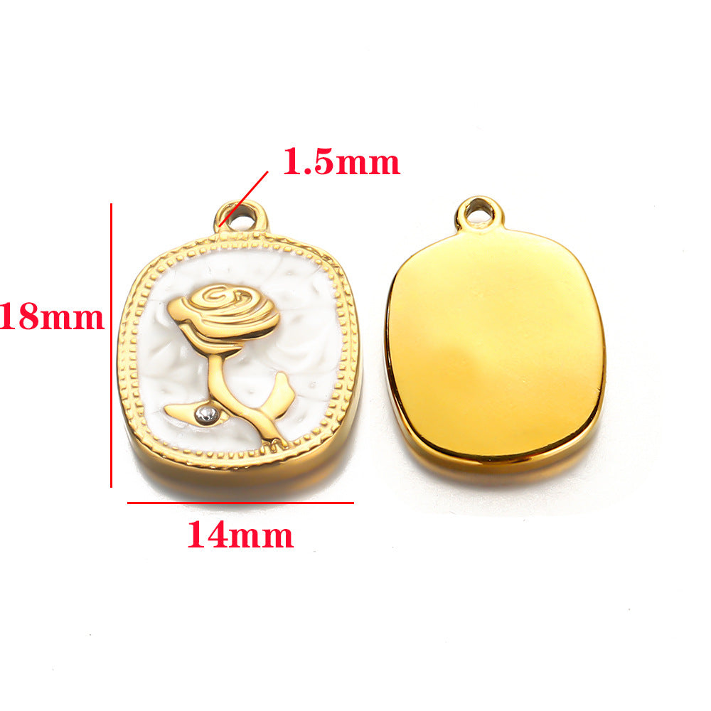 Stainless steel oil drop pendant rose with diamonds multi-color versatile rose brand pendant DIY jewelry accessories pendant