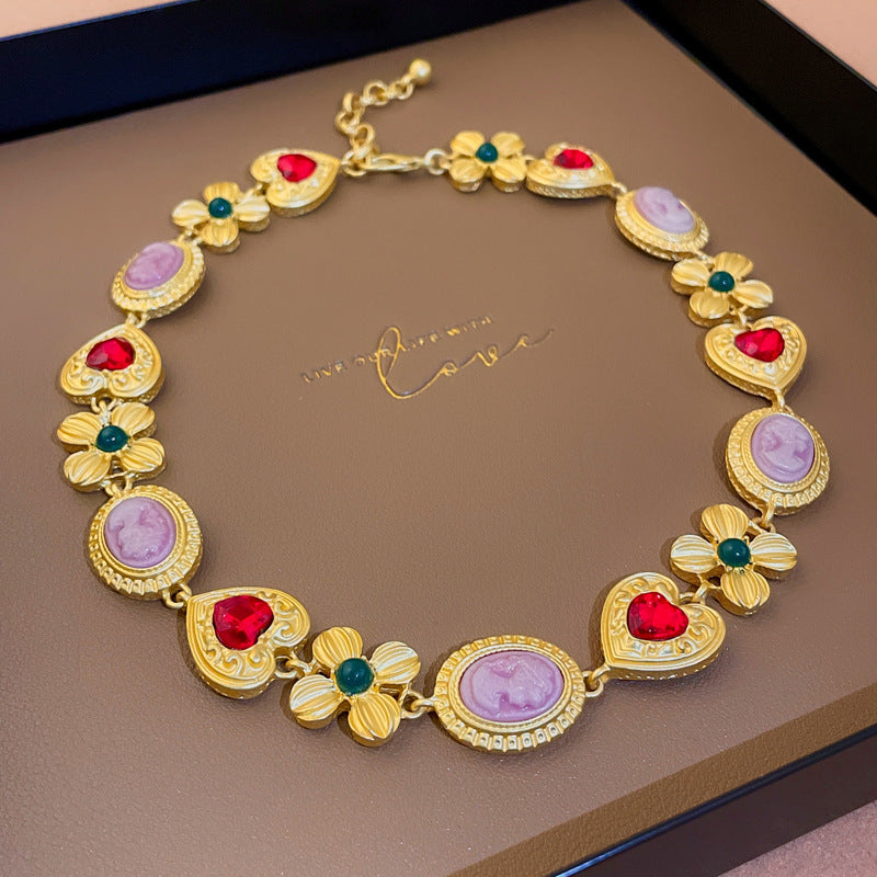 Vintage Luxury Diamond Drop Clavicle Chain Necklace - Retro Palace Style Premium Jewelry for Women