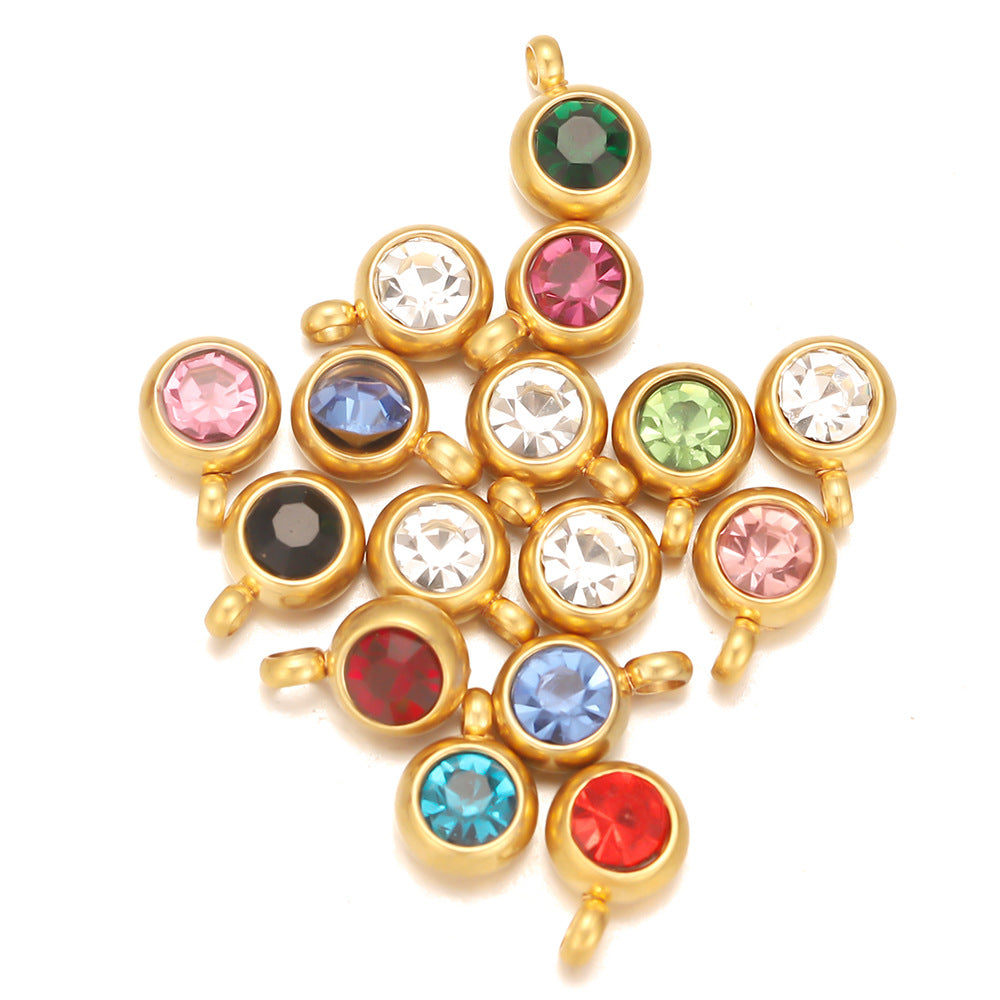 Stainless steel lucky stone pendant with diamonds 12-color birthday stone necklace DIY pendant accessories do not fade pendant accessories