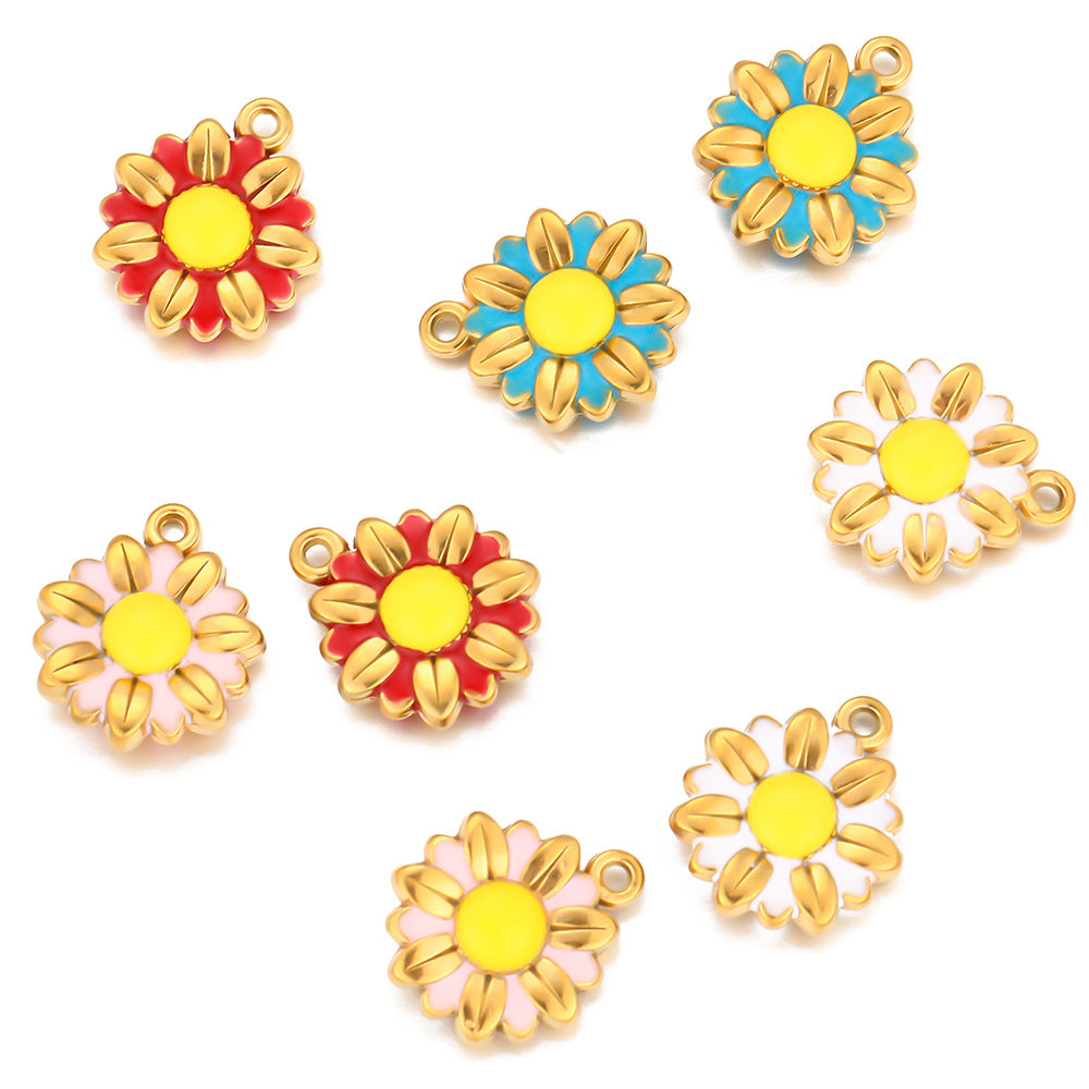 Stainless steel double-sided oil drip small daisy flower pendant DIY handmade accessories material pendant oil drip pendant accessories