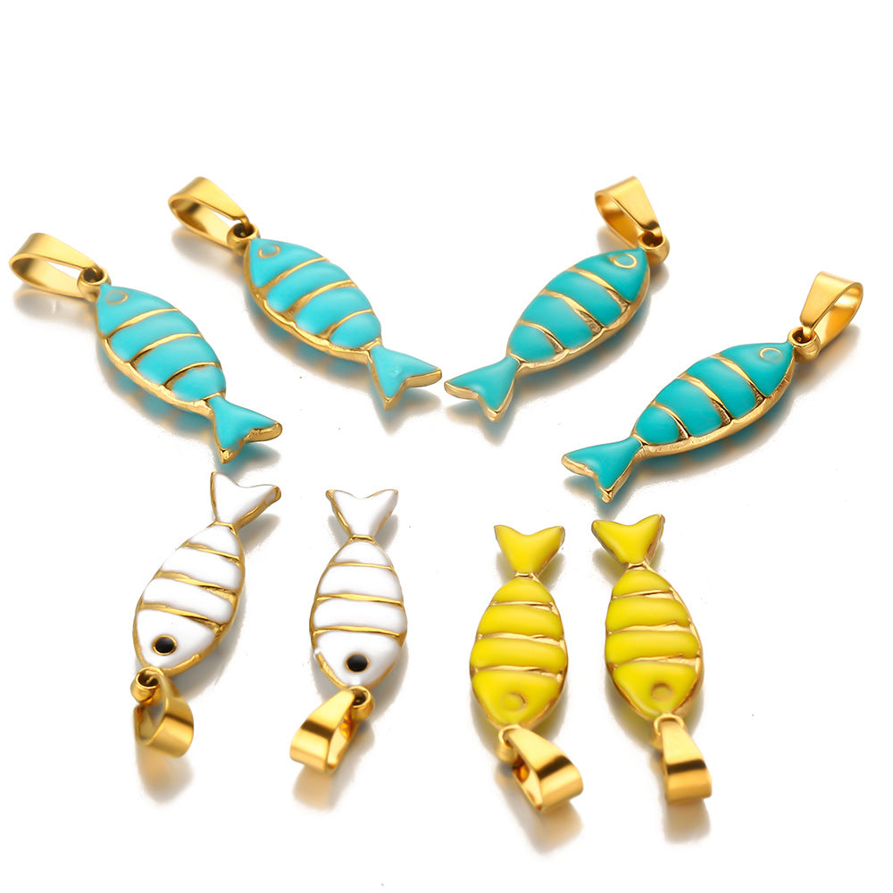 Stainless steel oil drop with melon seed buckle oil drop pendant DIY jewelry accessories license cute striped fish necklace pendant