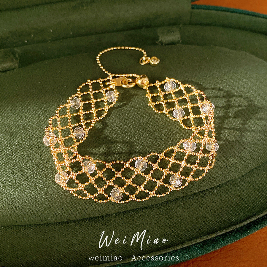 Round glass hollow bracelet necklace personality temperament fashion sweater chain high sense light luxury jewelry set wholesale