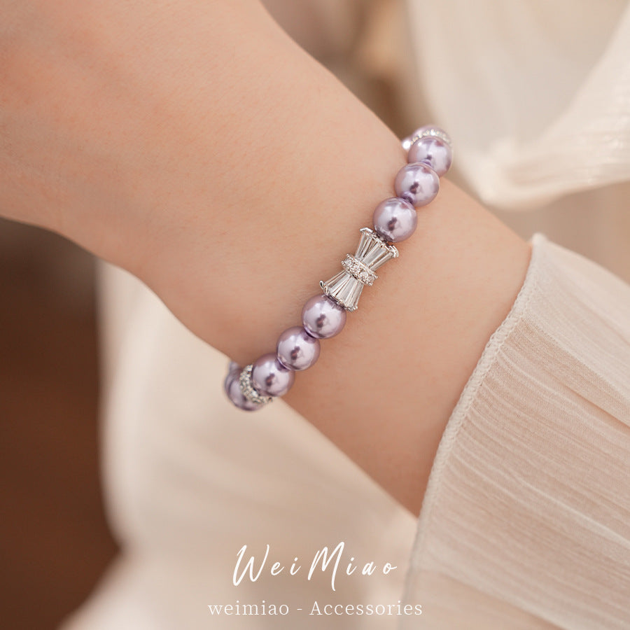 Zircon beaded round elastic pearl bracelet light luxury niche high-end bracelet temperament personalized versatile jewelry