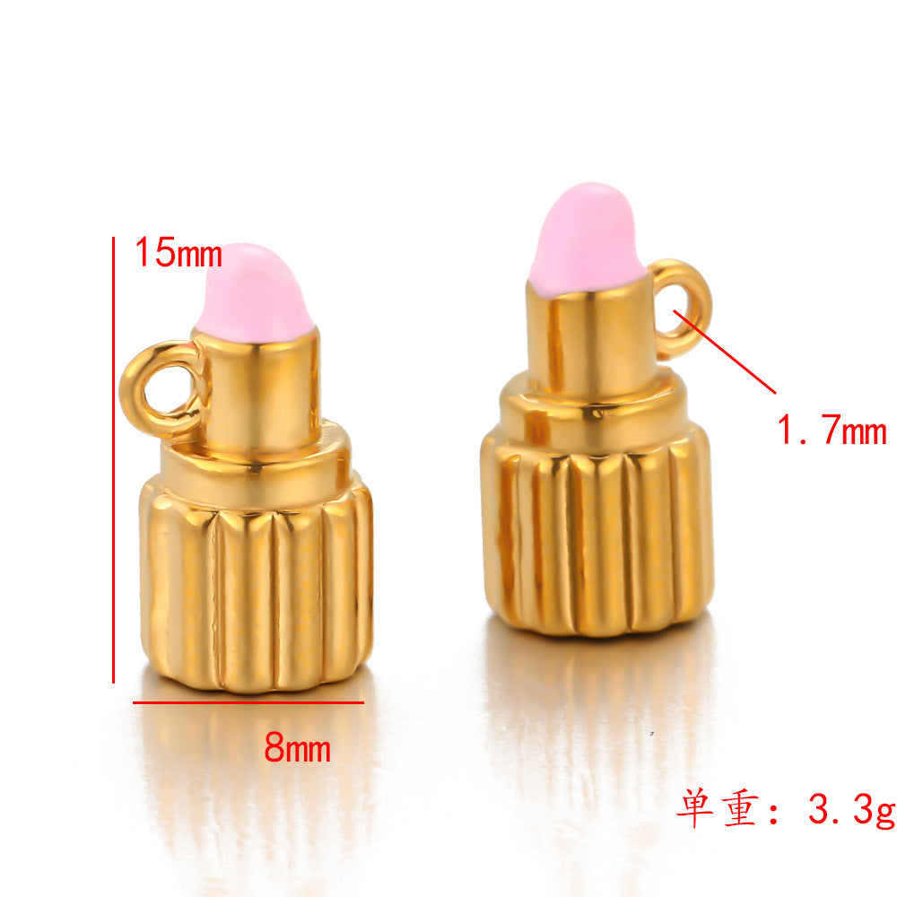 Stainless steel lipstick pendant 18k furnace gold pendant DIY handmade beaded accessories pendant bracelet necklace accessories
