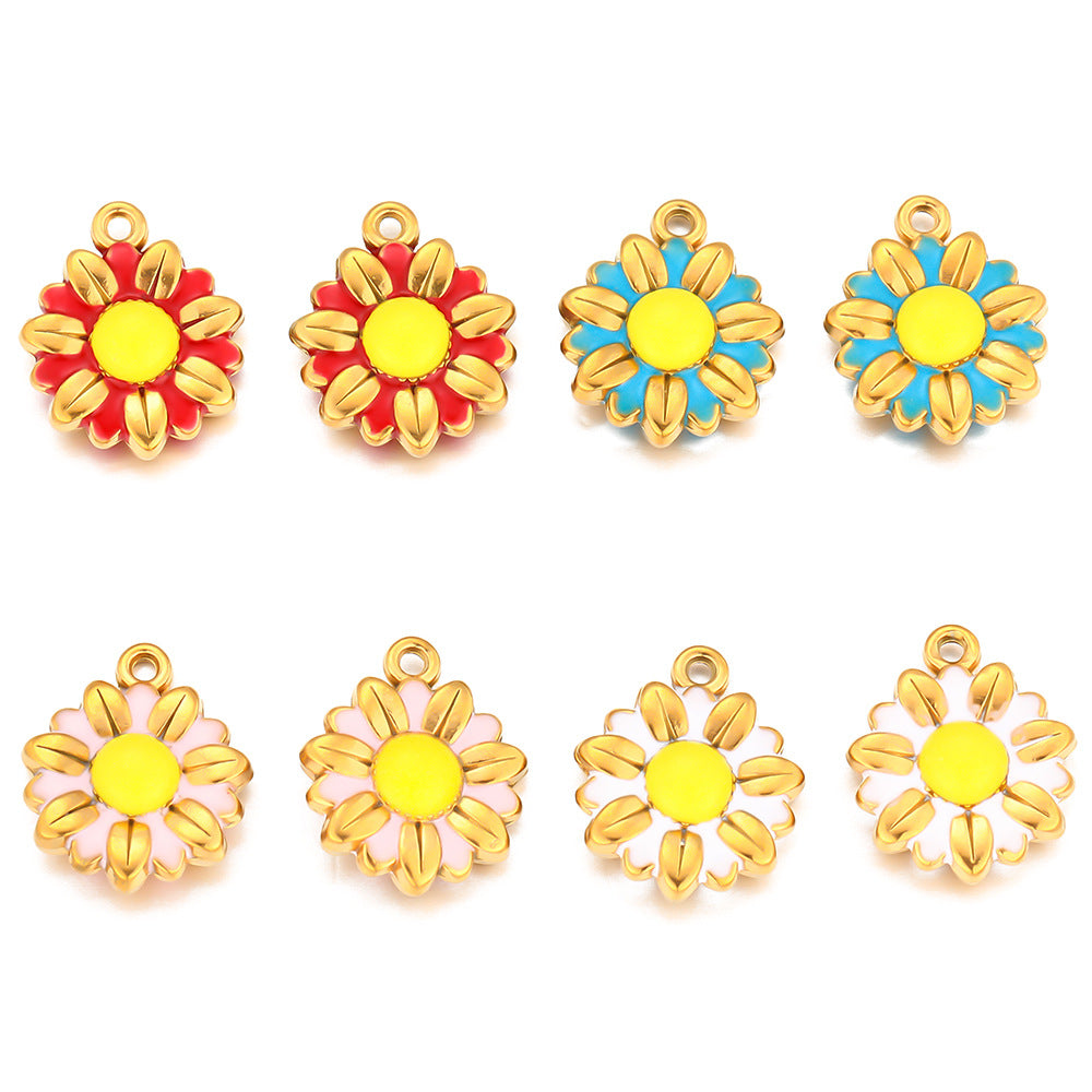 Stainless steel double-sided oil drip small daisy flower pendant DIY handmade accessories material pendant oil drip pendant accessories