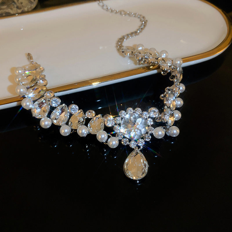 Vintage Luxury Diamond Drop Clavicle Chain Necklace - Retro Palace Style Premium Jewelry for Women