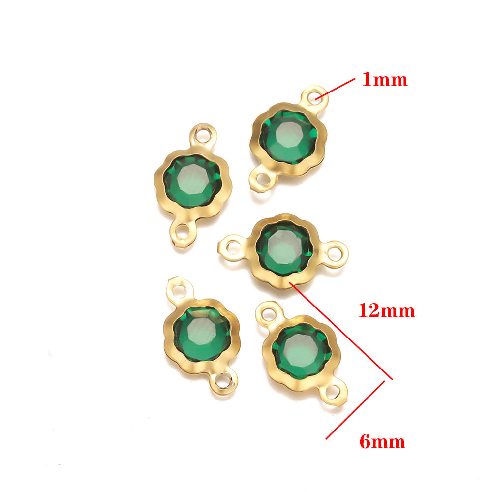 Stainless steel double hanging flower crystal connector DIY jewelry accessories pendant necklace crystal pendant connection pendant