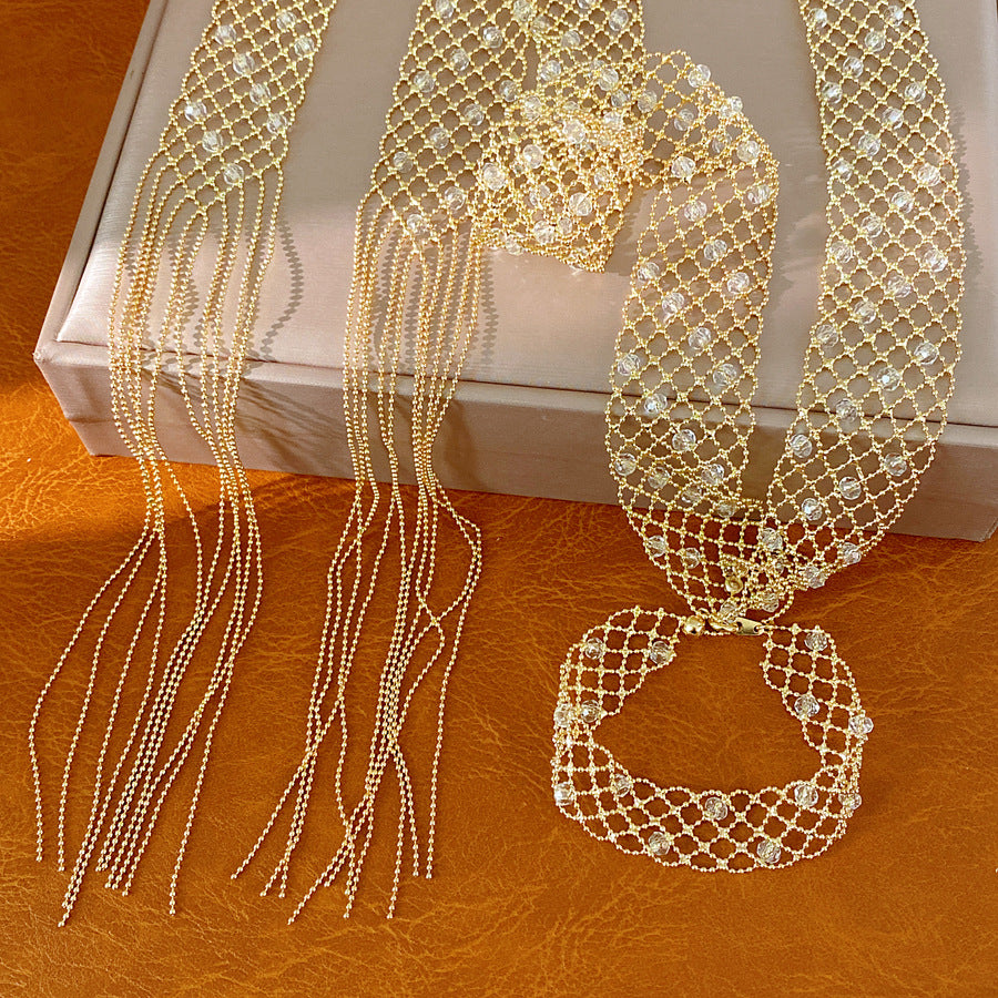 Glass hollow bracelet necklace European and American cross-border fashion versatile temperament sweater chain high-end light luxury jewelry set