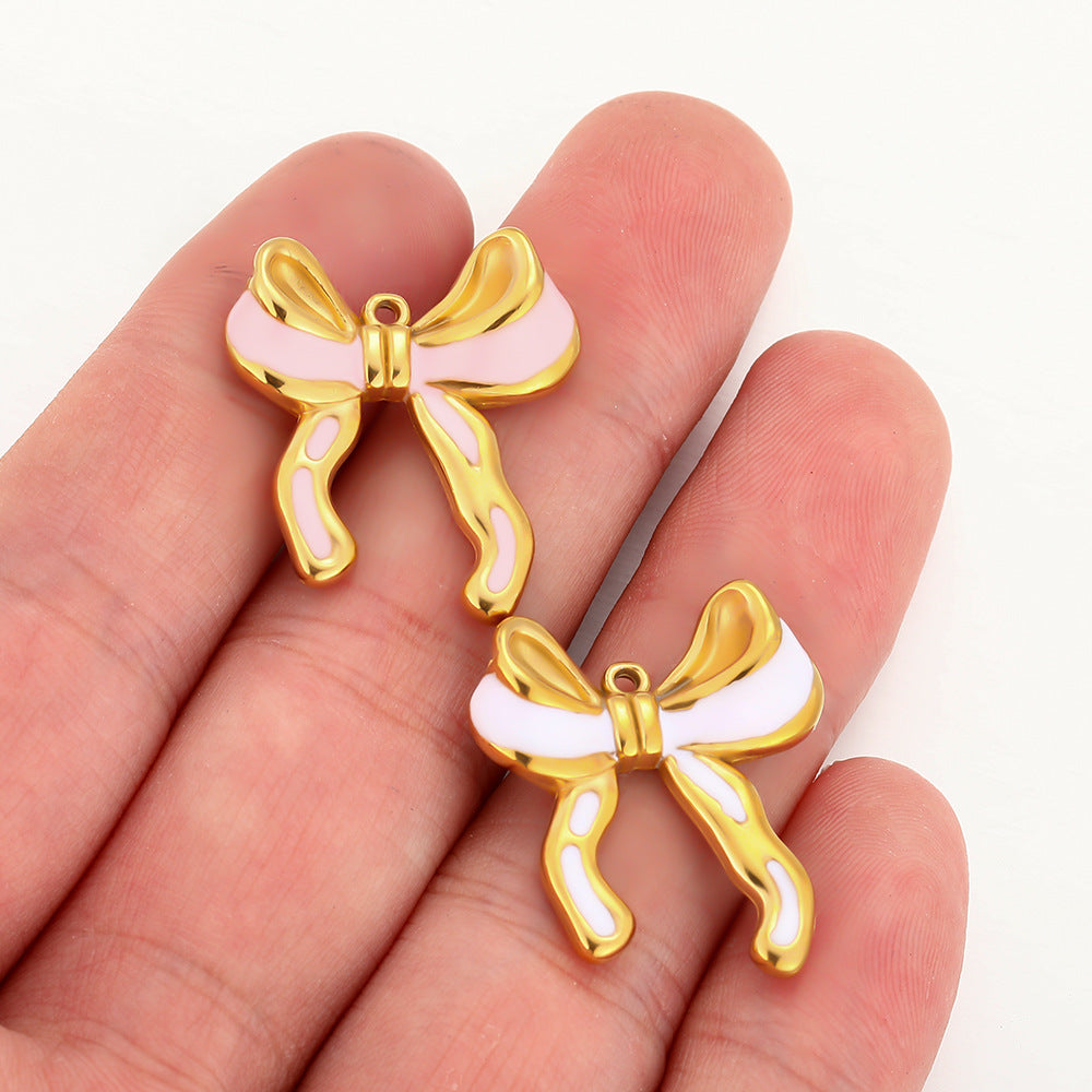 18k oil drop bow versatile pendant DIY chain bracelet accessories stainless steel DIY jewelry accessories pendant