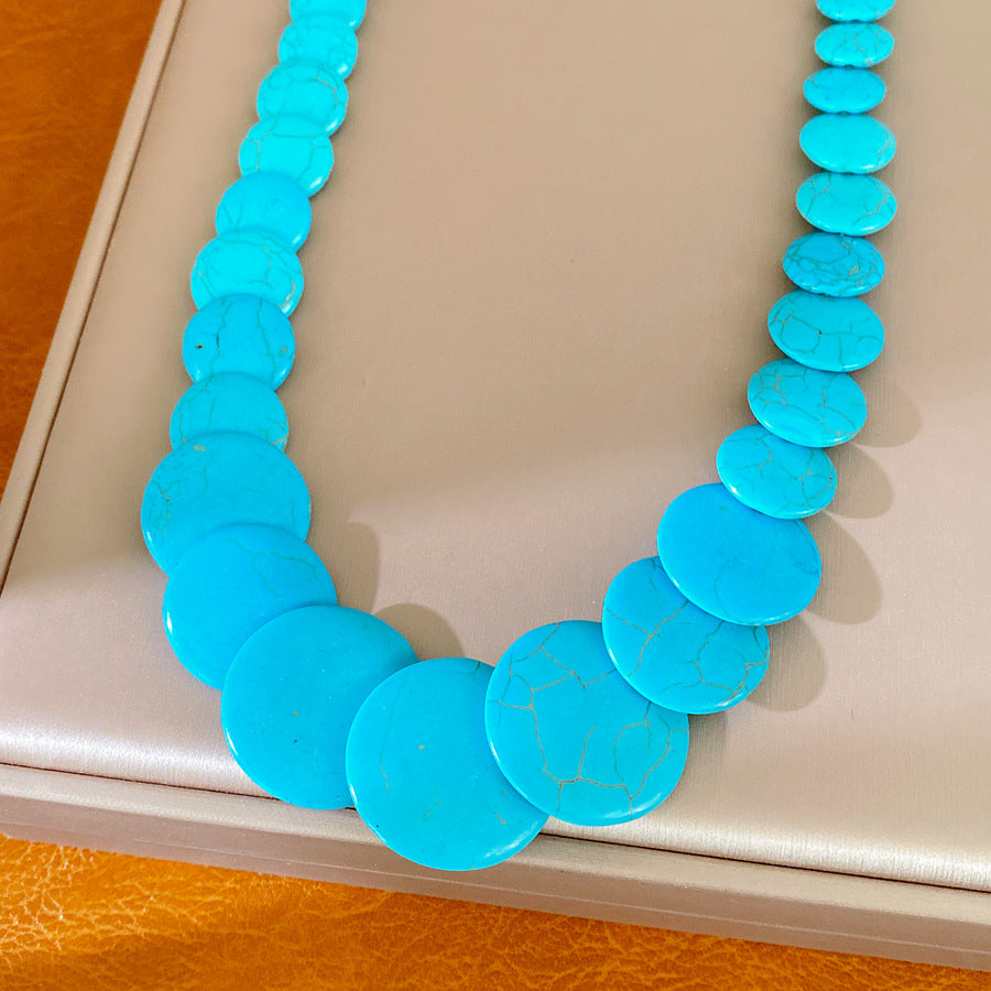 Dopamine Round Color Stone Beaded Necklace Light Luxury Niche Clavicle Chain Holiday Accessories Temperament Fashion Items