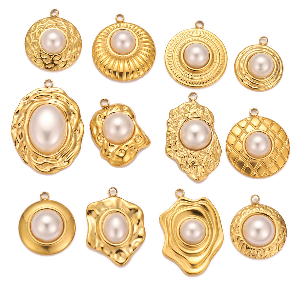 Stainless steel vacuum plated 8K gold imitation pearl pendant DIY jewelry accessories pendant collarbone chain pendant pendant pendant