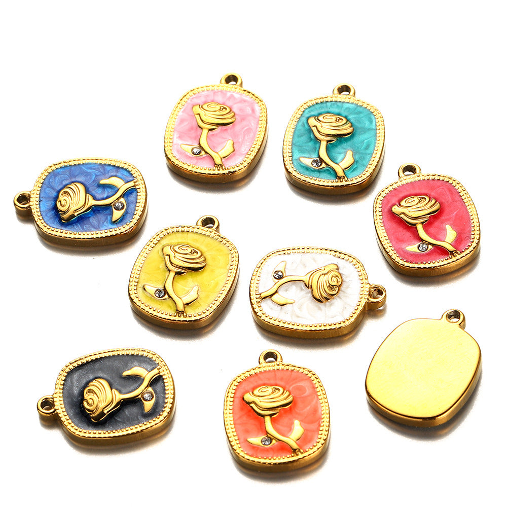 Stainless steel oil drop pendant rose with diamonds multi-color versatile rose brand pendant DIY jewelry accessories pendant