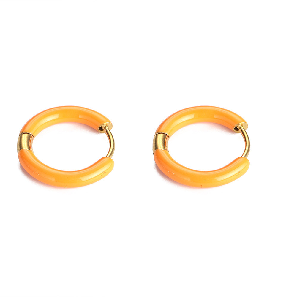 Multi-color oil drip earrings New retro circle earrings Cross-border European and American stainless steel non-fading earrings Oil drip earrings