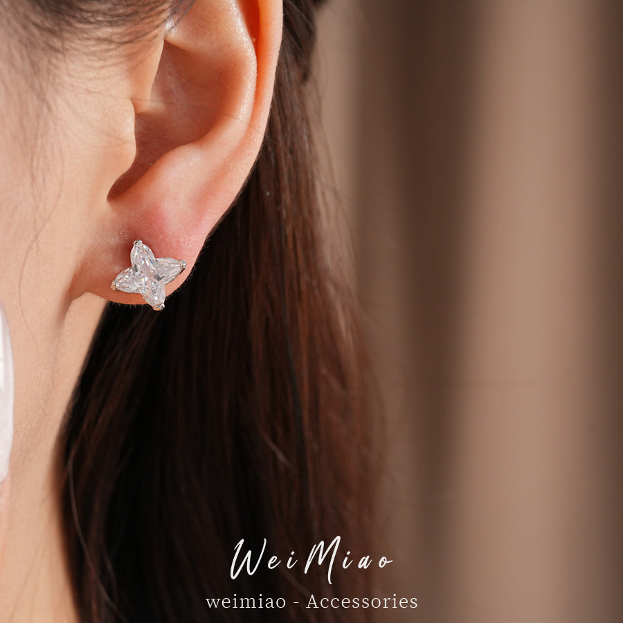 Silver needle inlaid zircon mango stud earrings simple temperament fashion commuting versatile earrings light luxury high sense earrings wholesale