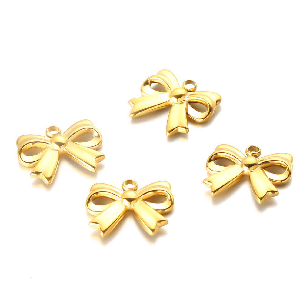 Cross-border new stainless steel bow pendant DIY jewelry accessories necklace clothes pendant DIY handmade jewelry