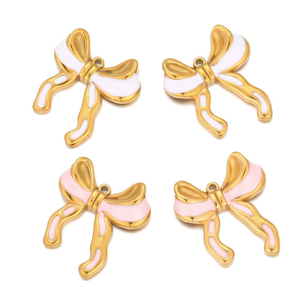 18k oil drop bow versatile pendant DIY chain bracelet accessories stainless steel DIY jewelry accessories pendant