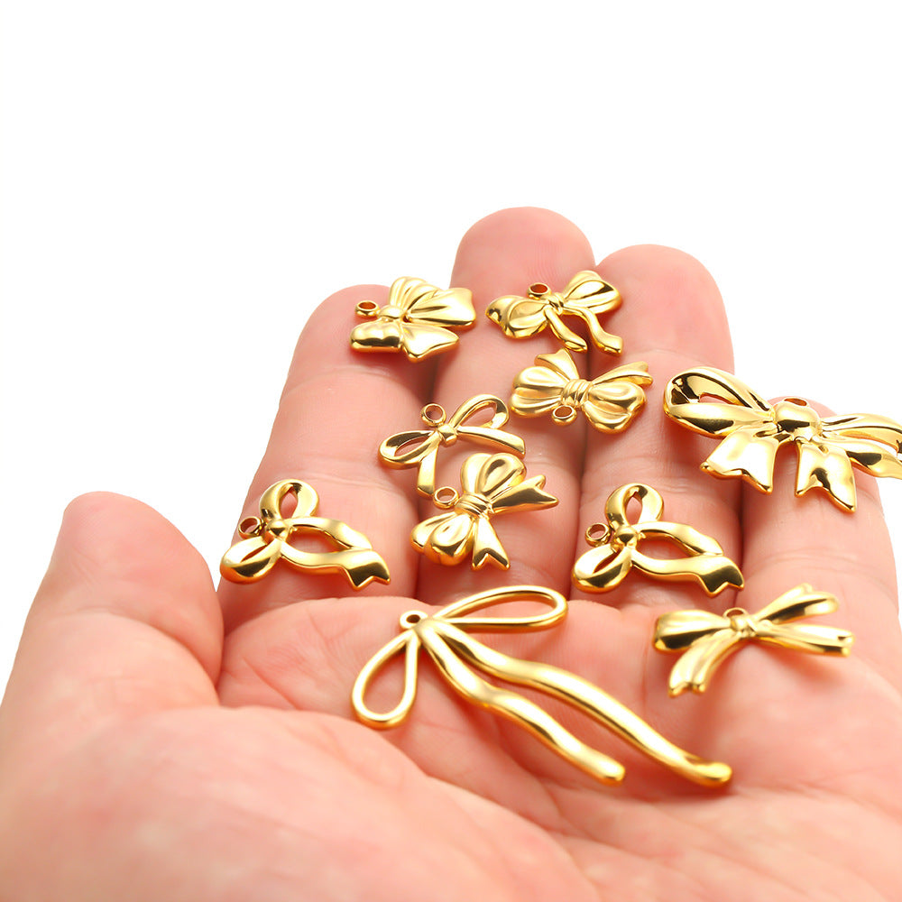 Stainless steel bow pendant DIY handmade pendant pendant necklace bracelet collarbone chain pendant accessories pendant