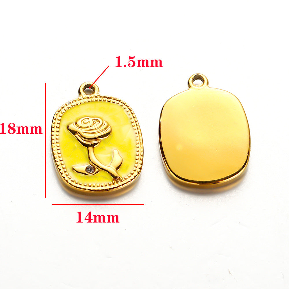 Stainless steel oil drop pendant rose with diamonds multi-color versatile rose brand pendant DIY jewelry accessories pendant