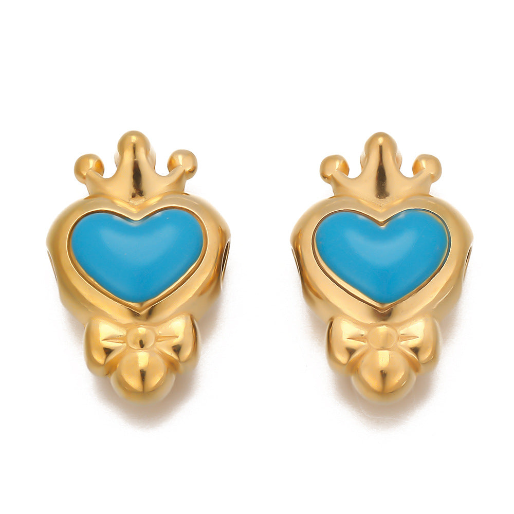 Stainless steel vacuum plating pendant crown heart pendant DIY jewelry accessories single hole bracelet necklace pendant