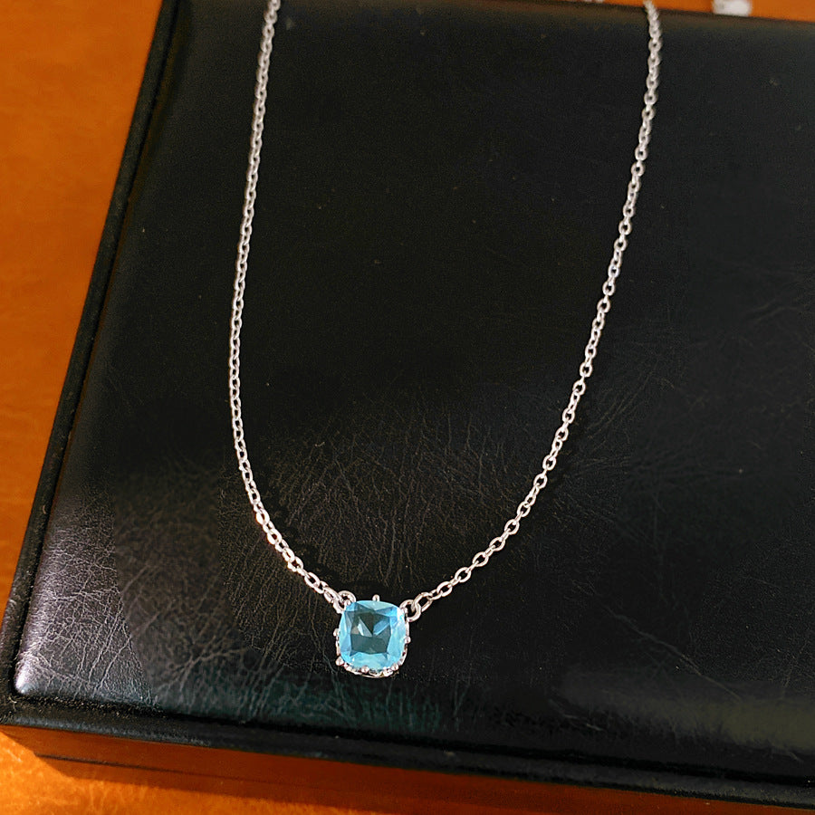 Blue zircon geometric cross love necklace light luxury niche high-end clavicle chain temperament personalized necklace