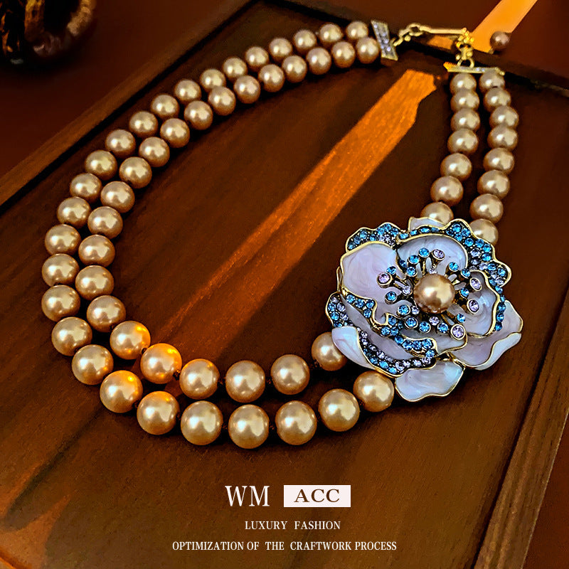 Vintage Luxury Diamond Drop Clavicle Chain Necklace - Retro Palace Style Premium Jewelry for Women