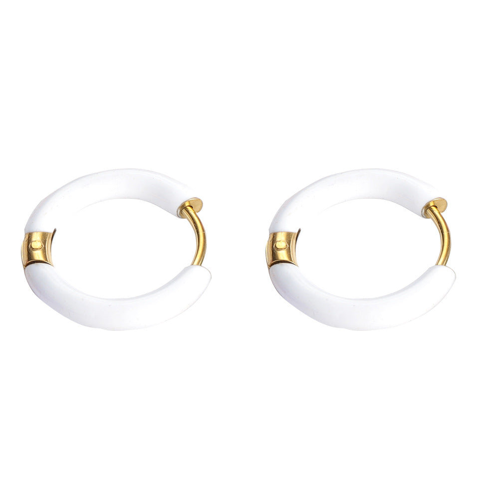 Multi-color oil drip earrings New retro circle earrings Cross-border European and American stainless steel non-fading earrings Oil drip earrings