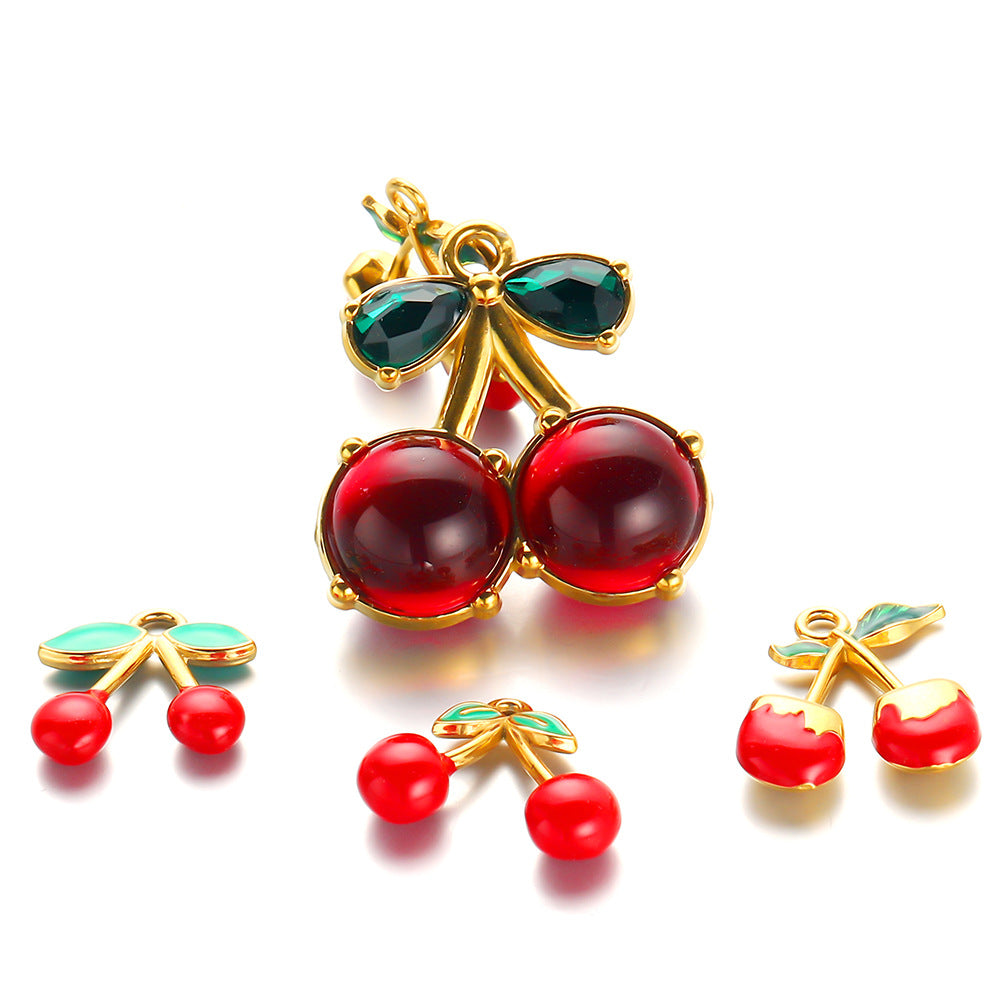Stainless steel dripping cherry fashion pendant pendant DIY handmade jewelry accessories, good titanium steel small cherry jewelry