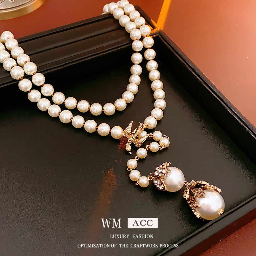 Diamond Flower Bird Pearl Necklace French Retro Light Luxury Adjustable Clavicle Chain Versatile Premium Sense Necklace Women