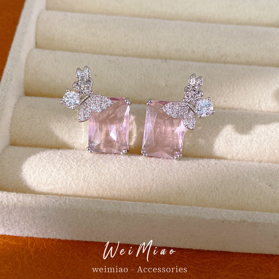 Exquisite temperament zircon flower butterfly square necklace light luxury niche collarbone chain high-end fashion jewelry set