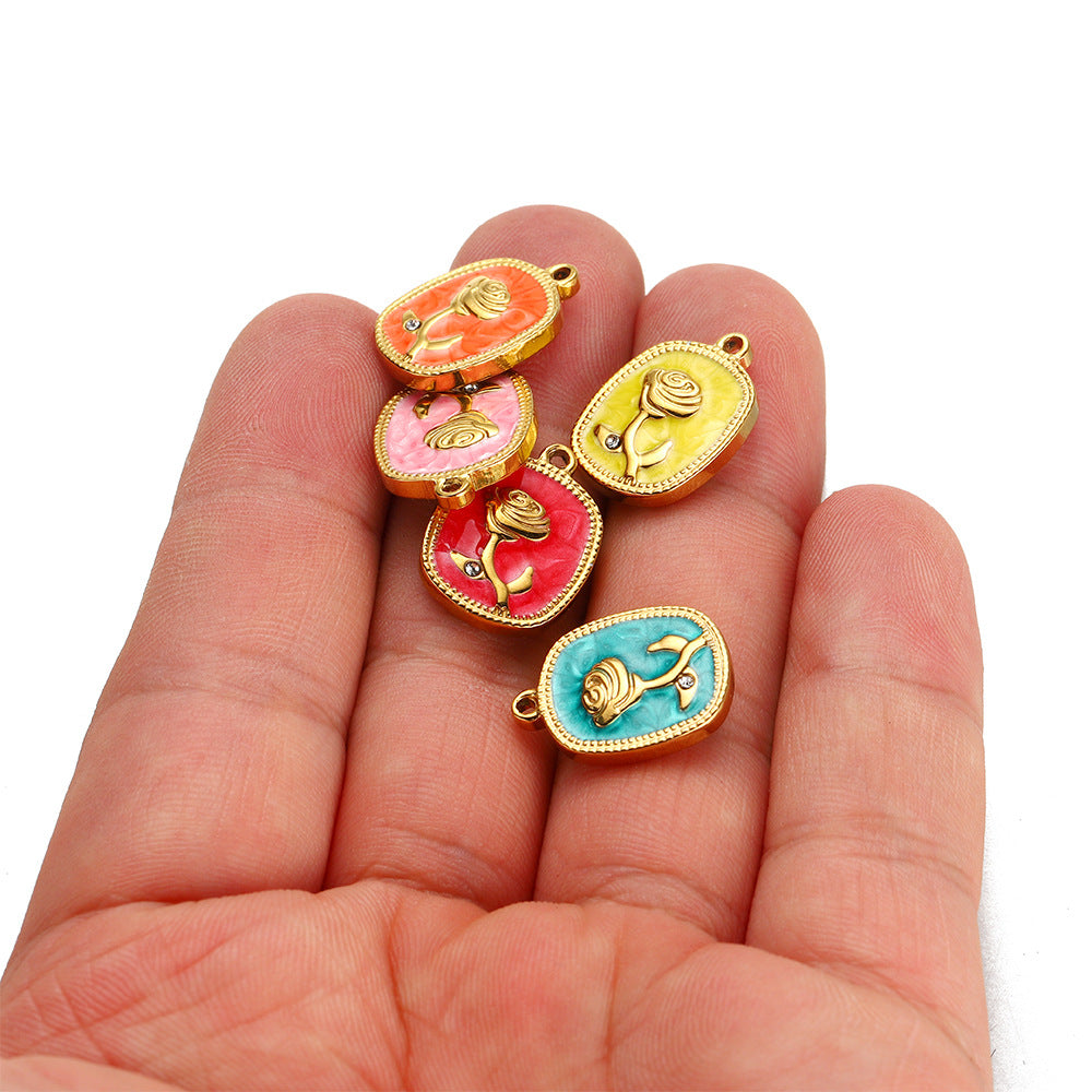 Stainless steel oil drop pendant rose with diamonds multi-color versatile rose brand pendant DIY jewelry accessories pendant