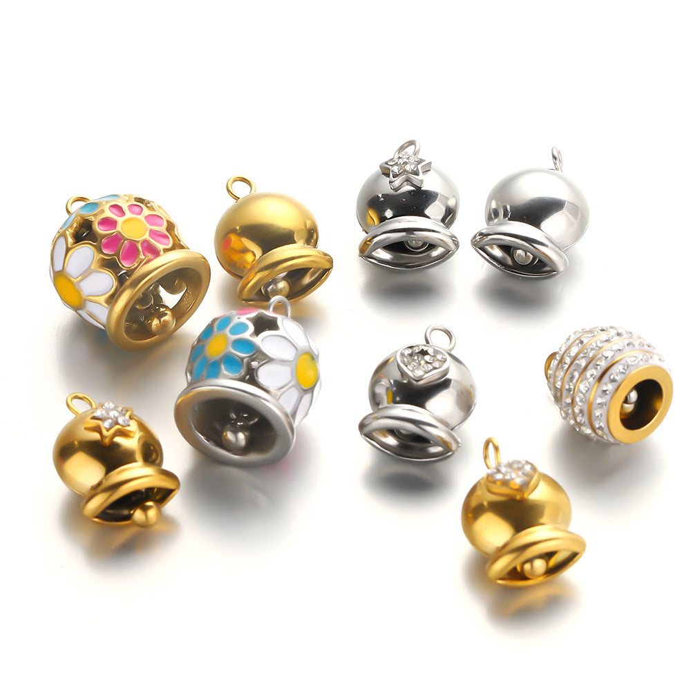 Stainless steel drip bell pendant DIY jewelry accessories earrings pendant small daisy bell love gold pendant