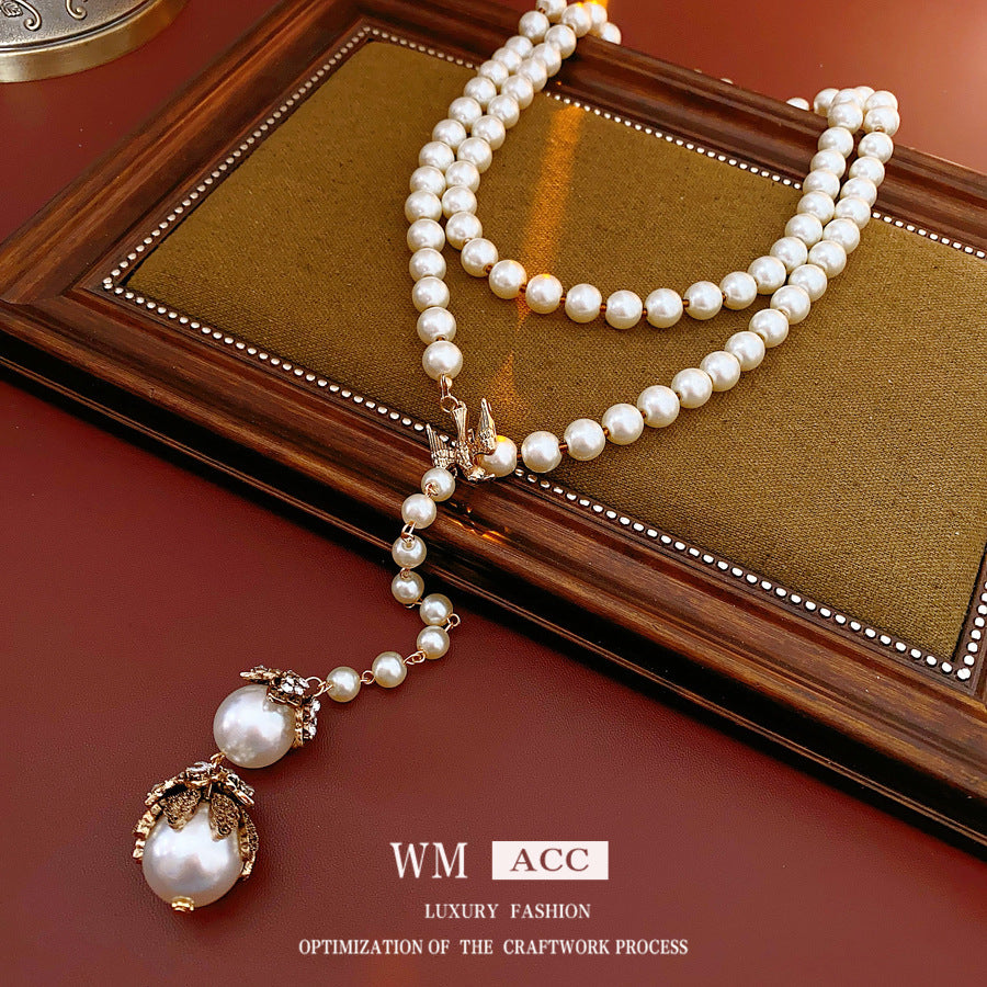 Diamond Flower Bird Pearl Necklace French Retro Light Luxury Adjustable Clavicle Chain Versatile Premium Sense Necklace Women