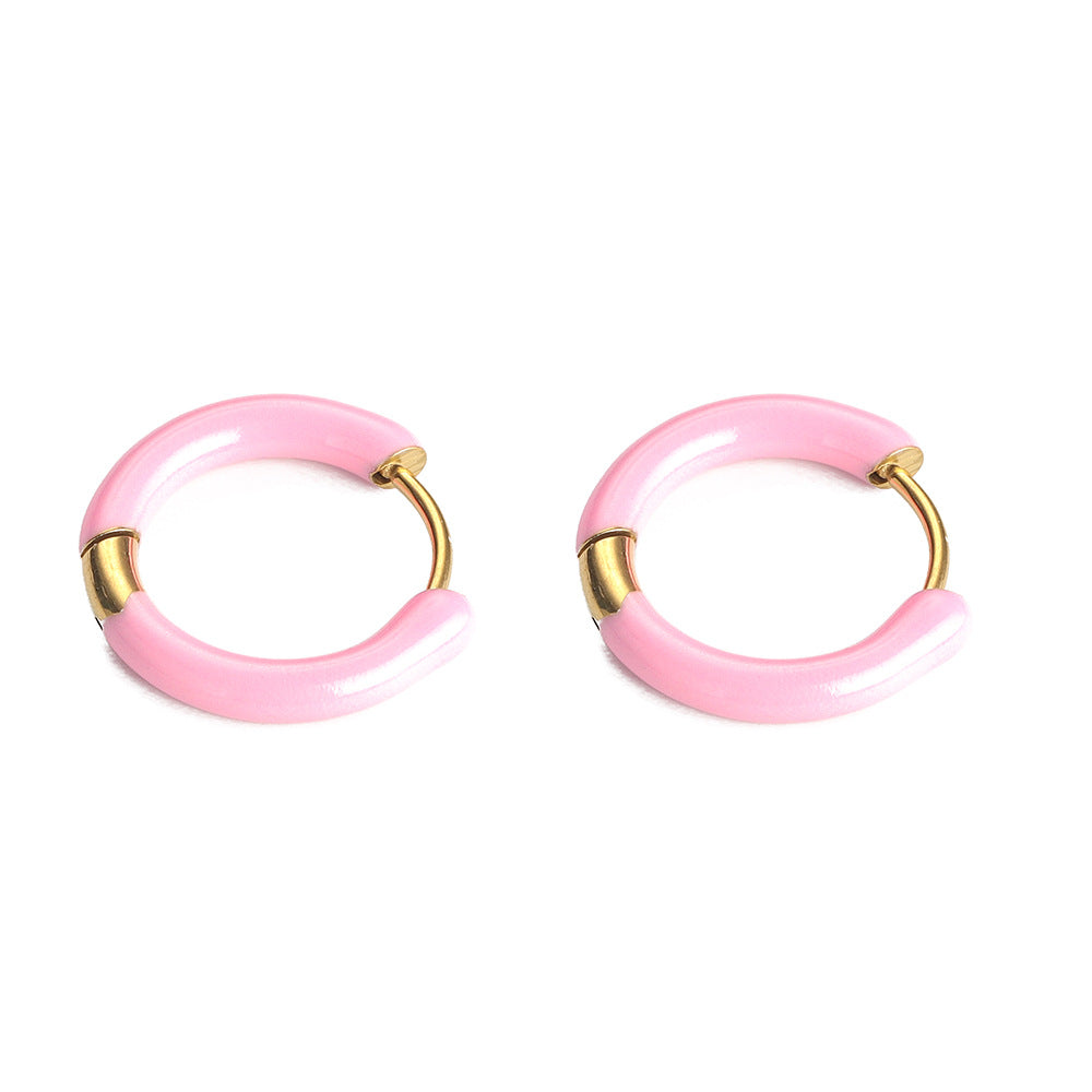 Multi-color oil drip earrings New retro circle earrings Cross-border European and American stainless steel non-fading earrings Oil drip earrings