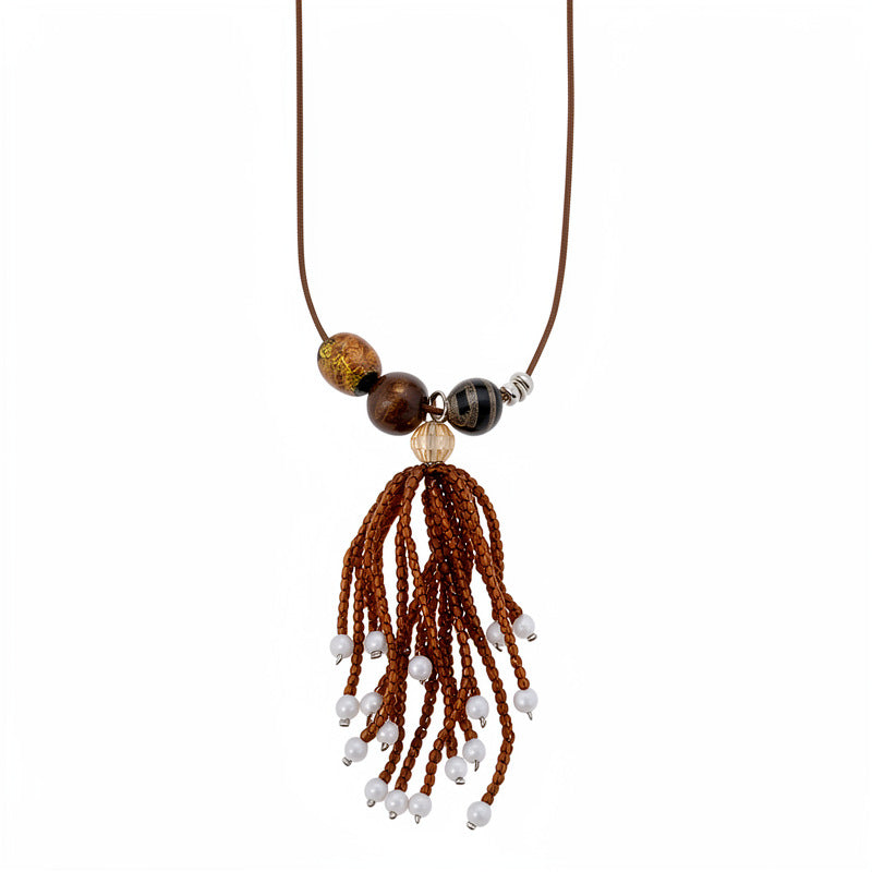 Leather rope beaded fringed pearl necklace casual temperament fashion versatile sweater chain high sense light luxury necklace wholesale