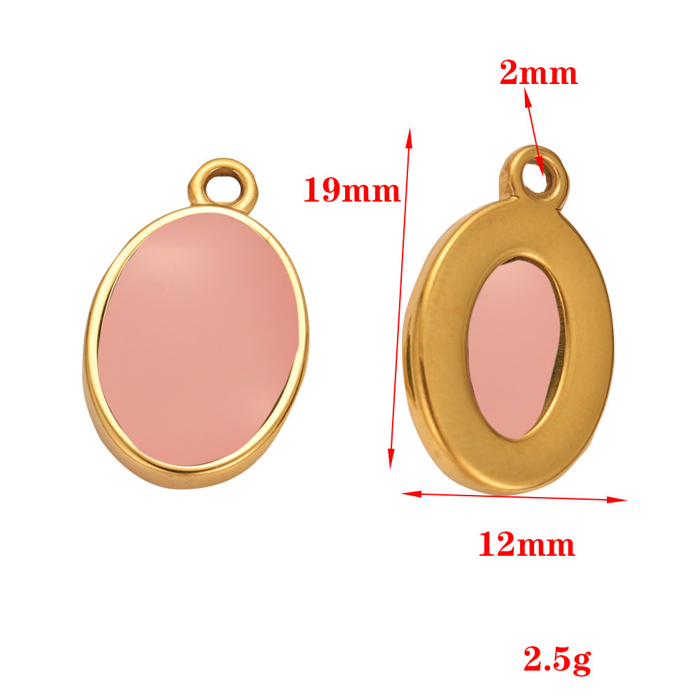 Stainless steel natural stone pendant pink oval European and American necklace pendant DIY jewelry accessories pendant accessories